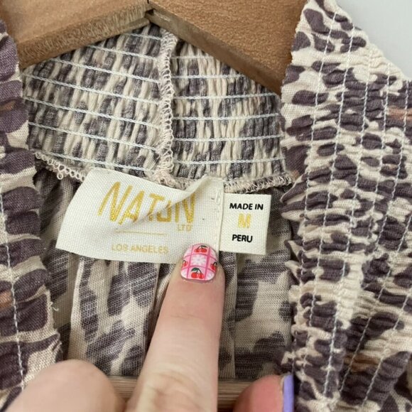 Nation LTD Melanie Smocked Peasant Top in Animal Print Size Medium - Picture 3 of 6